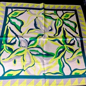 100% silk scarf bandana green yellow floral Zilch